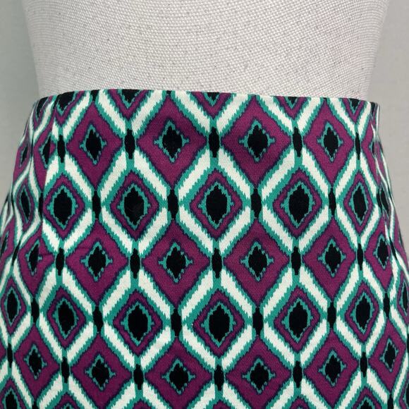 Willi Smith Skirt size 2 Purple Green Diamonds Straight Pencil Stretch Knee - Picture 3 of 7